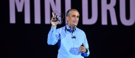 The Shooting Star Mini Drone is very small, as Intel CEO Brian Krzanich demonstrates here.