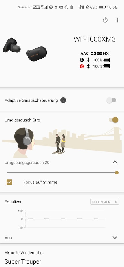 Das Noise Cancelling lässt sich auf zwanzig Stufen anpassen