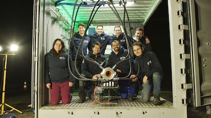 This shot of Team IRIDE in an open container could just as easily have come from a science fiction movie.
