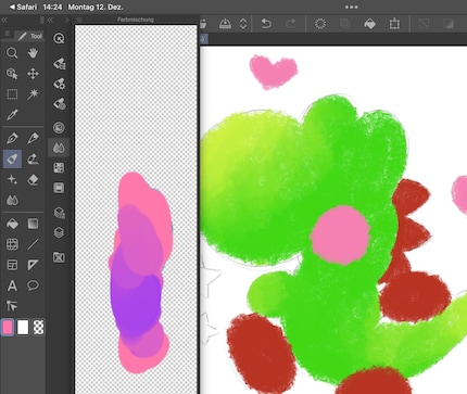 With the colour mixing palette, I can mix two colours to create a new one.