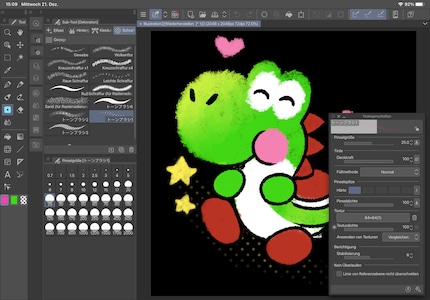 The many options quickly overload small screens and cover your canvas.