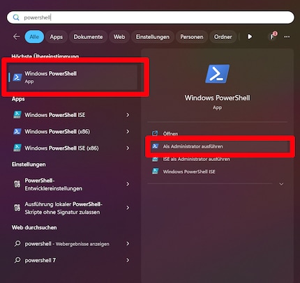 Die Powershell suchen und starten.