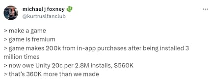 A developer calculates on X how the new fee model can drive studios to ruin.