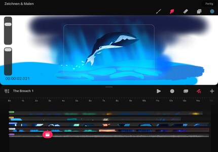 Du kannst auch über die Leinwand hinaus malen, um den Hintergrund anschliessend zu verschieben.