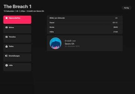 In den Einstellungen nimmst du diverse Anpassungen für Leinwand und Export vor.
