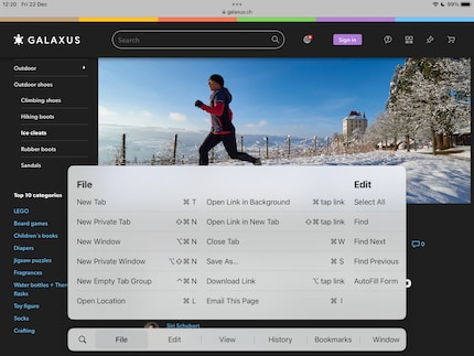 Only available for iPad: an app menu with all the shortcuts.
