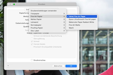 Verwendest du native Papiere, heissen sie so wie in den Einstellungen. Für andere Papiere musst du im Beiblatt der Hersteller nachsehen, welches Papier du beim Drucker einstellen sollst.