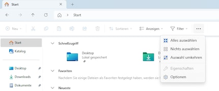Du kannst dir den Weg zu den Optionen «durchklicken»