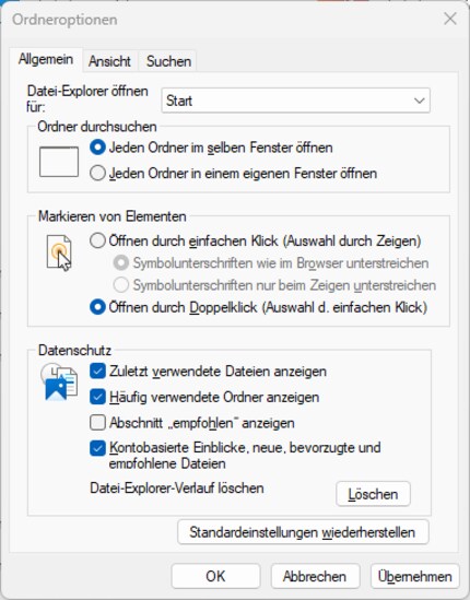 Hier gehts um die Start-Ansicht des Explorers.
