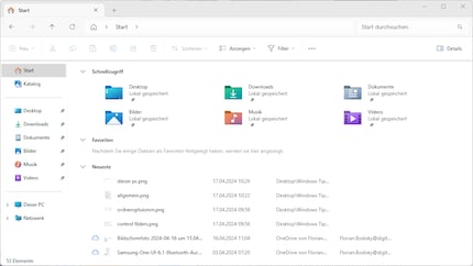 Die Option «Start» zeigt verschiedene Dateien statt Laufwerke an.