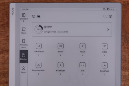 Unter dem Speicher finde ich alle Bilder, Videos und Songs – und die verbundenen Bluetooth-Geräte.