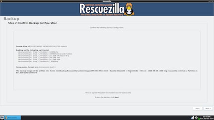 Check the summary and start the backup process.