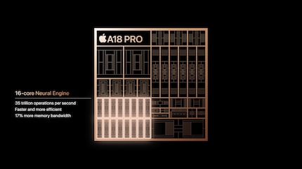 Die Neural Engine des A18 Pro ist mit 35 TOPS fast so schnell wie die des M4 (38 TOPS).