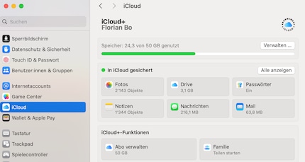 You can manage your iCloud settings in this menu.